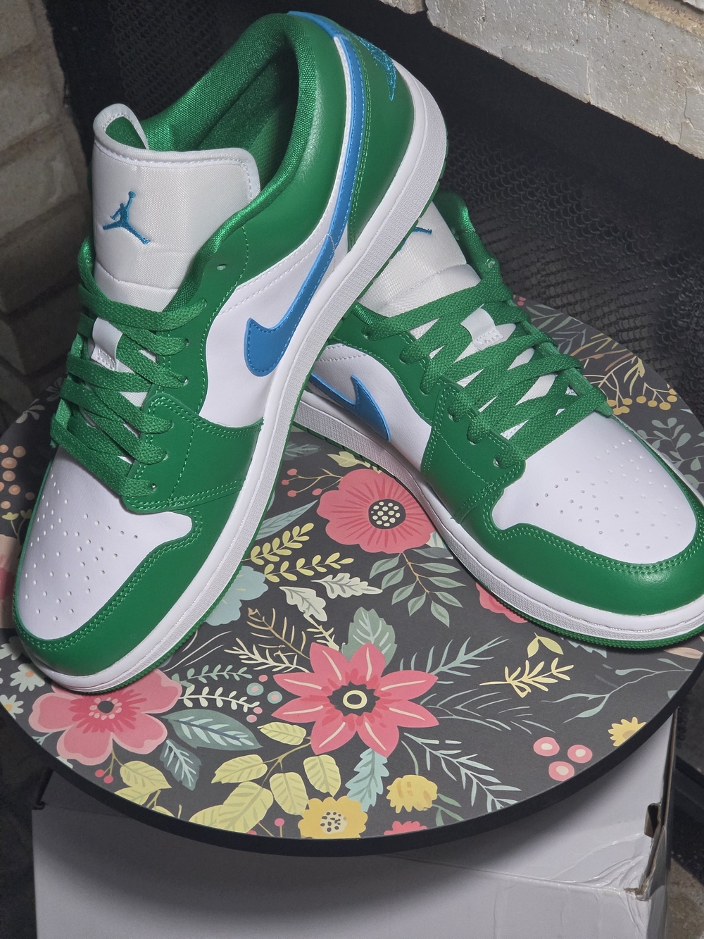 Brand New AJ-1 Low Sneakers in Green/White with Blue Swoosh